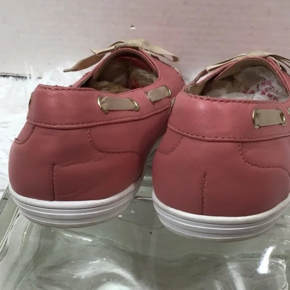 Jack Rogers Bonnie Weekend Loafer Flats Pink Leather Bow Boat Shoes Women’s 7.5